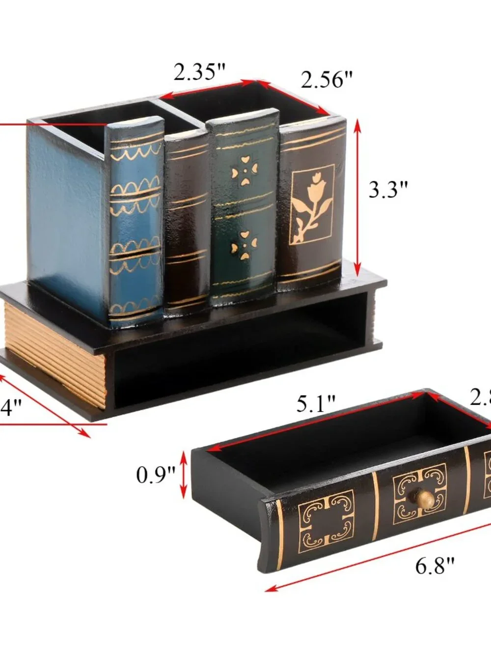 Tosnail Decorative Pen Holder with Storage Drawer, Wooden Pencil Holder and Orga